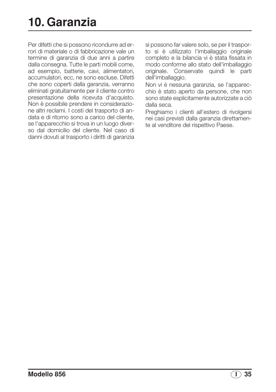 Garanzia | Seca 856 User Manual | Page 35 / 65