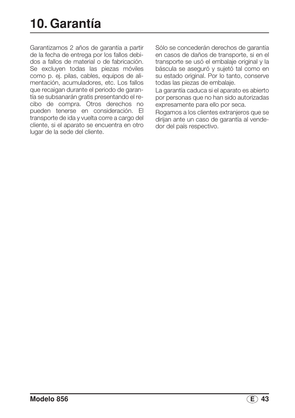 Garantía | Seca 856 User Manual | Page 43 / 65