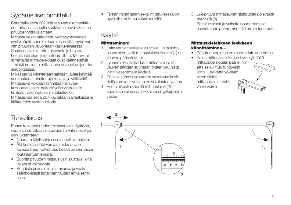 Suomi, Sydämelliset onnittelut, Turvallisuus | Käyttö | Seca 207 User Manual | Page 19 / 32