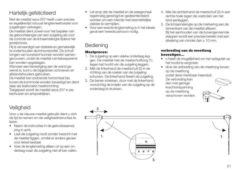 Nederlands, Hartelijk gefeliciteerd, Veiligheid | Bediening | Seca 207 User Manual | Page 21 / 32