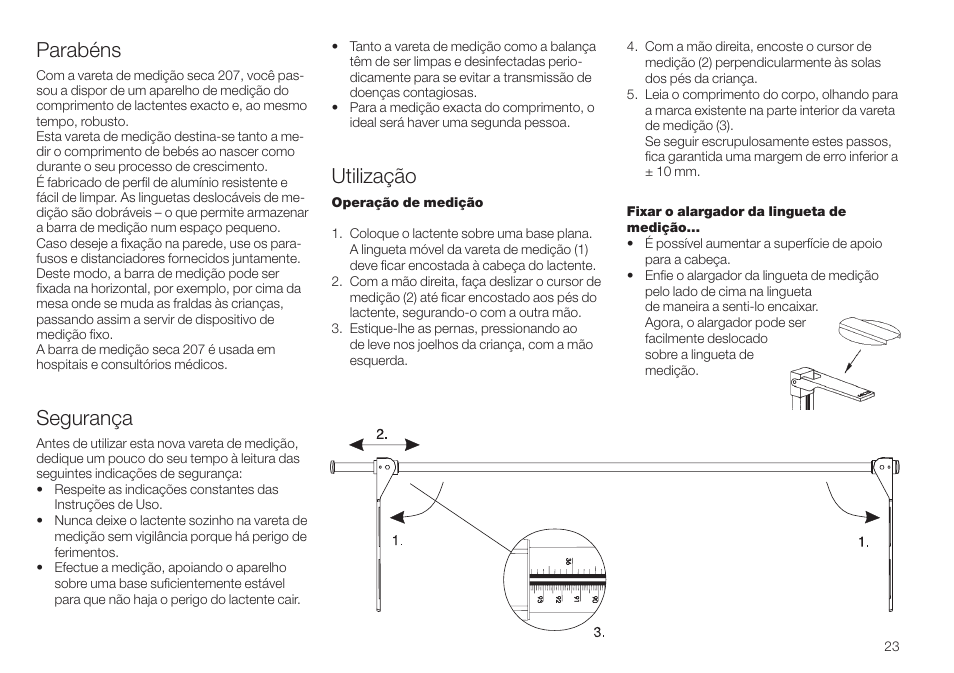 Português, Parabéns, Segurança | Utilização | Seca 207 User Manual | Page 23 / 32