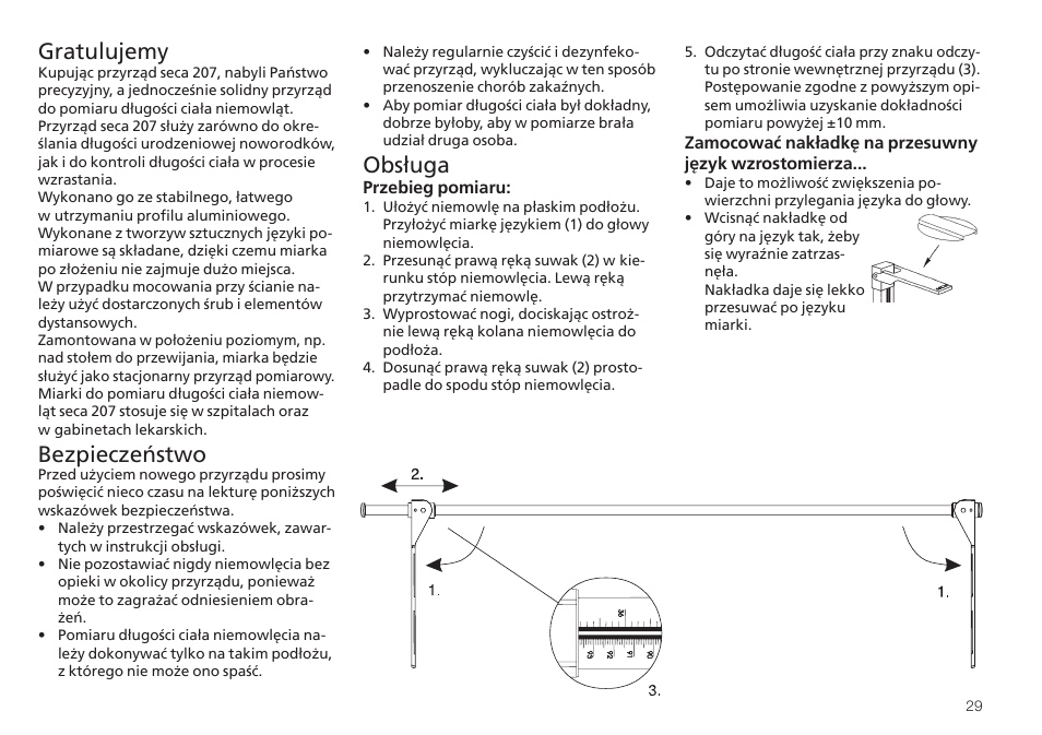 Polski, Gratulujemy, Bezpieczeństwo | Obsługa | Seca 207 User Manual | Page 29 / 32