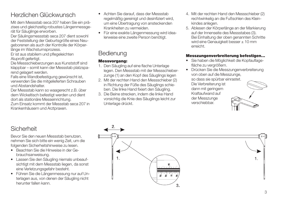 Deutsch, Herzlichen glückwunsch, Sicherheit | Bedienung | Seca 207 User Manual | Page 3 / 32