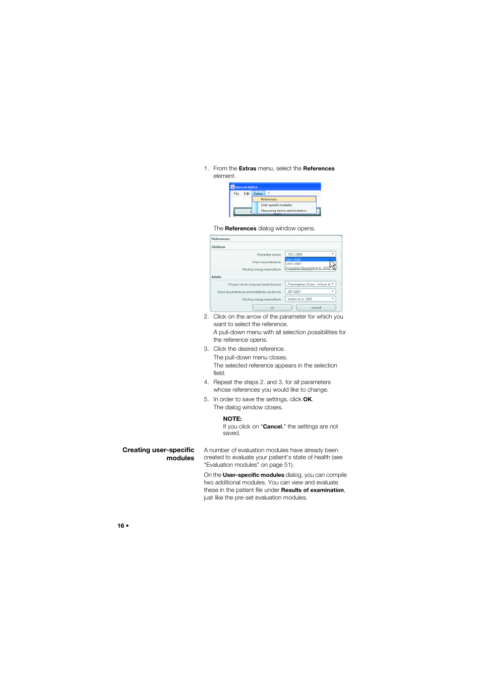 Creating user-specific modules, Creating user-specific modules 16 | Seca Analitics 115 User Manual | Page 16 / 77