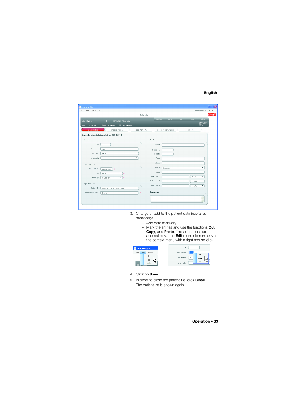 Seca Analitics 115 User Manual | Page 33 / 77