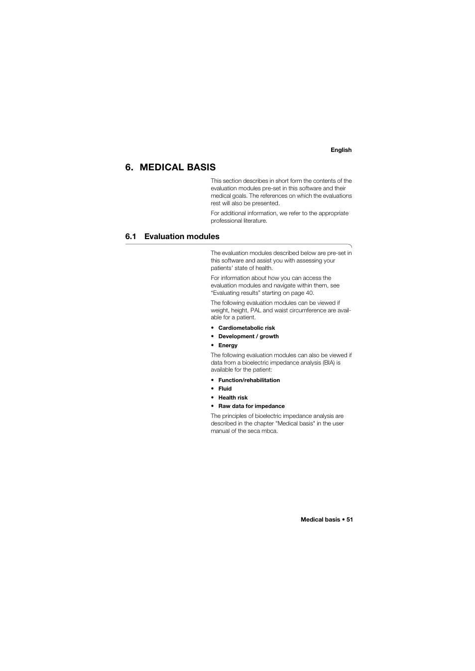 Medical basis, 1 evaluation modules | Seca Analitics 115 User Manual | Page 51 / 77