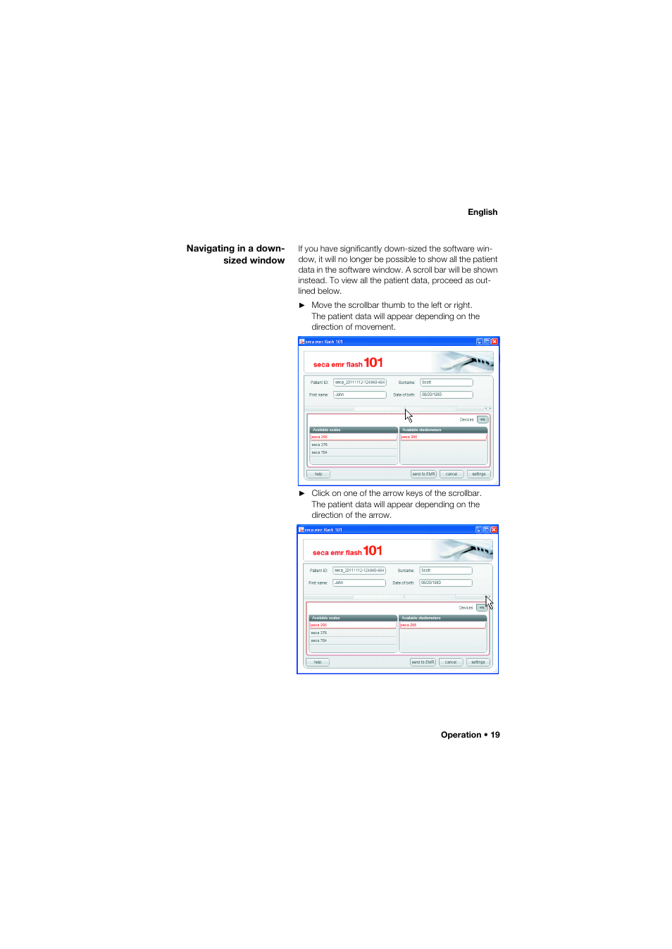Navigating in a down- sized window, Navigating in a down-sized, Window | Seca EMR Flash 101 User Manual | Page 19 / 25