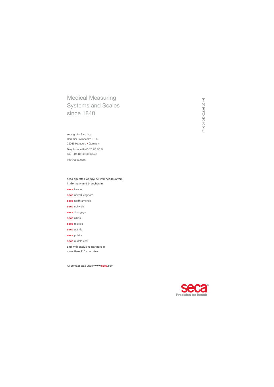0hglfdo0hdvxulqj 6\vwhpvdqg6fdohv vlqfh | Seca EMR Flash 101 User Manual | Page 25 / 25