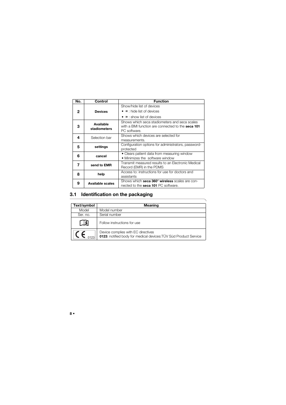 1 identification on the packaging | Seca EMR Flash 101 User Manual | Page 8 / 25