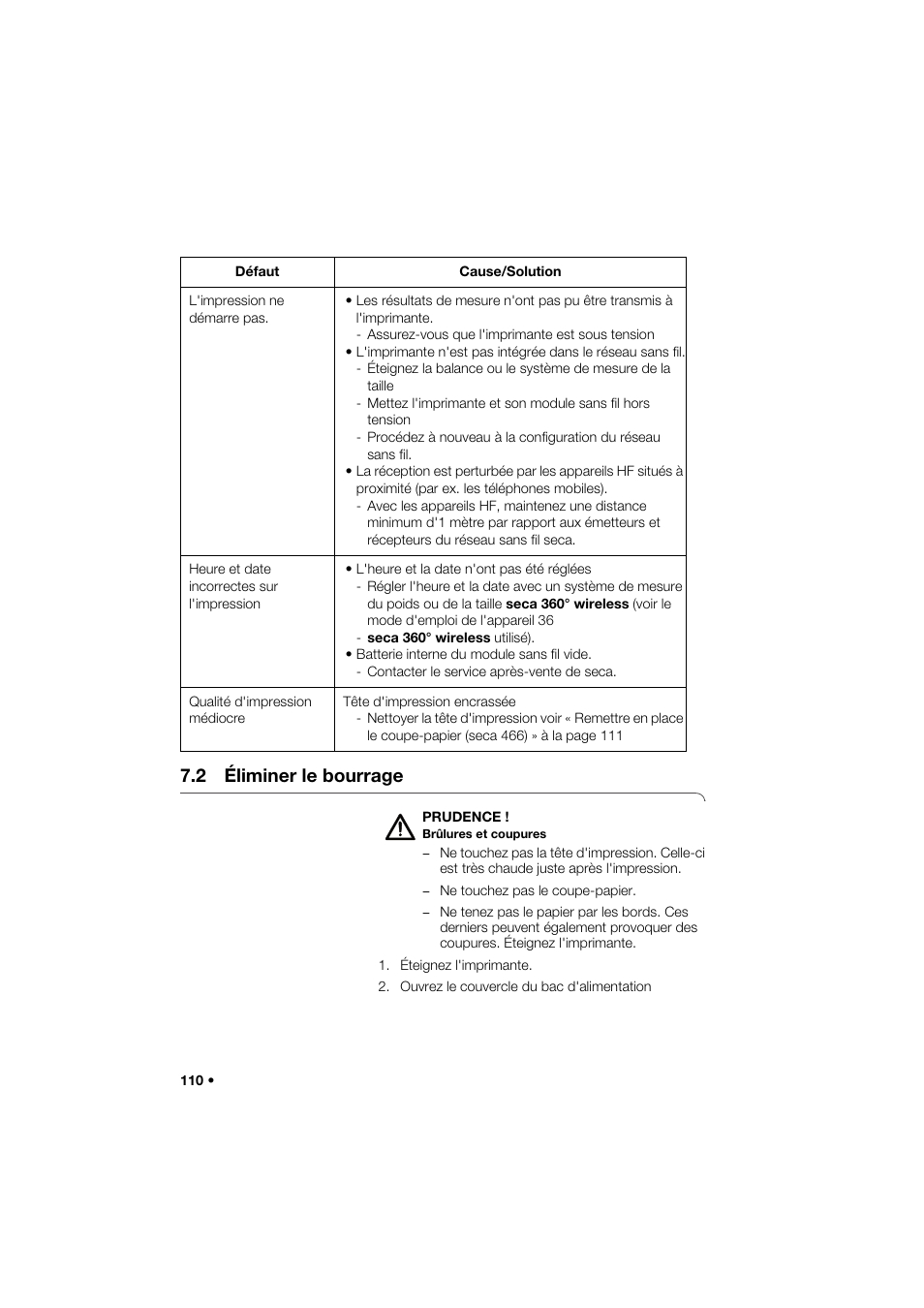2 éliminer le bourrage | Seca 466 User Manual | Page 110 / 268