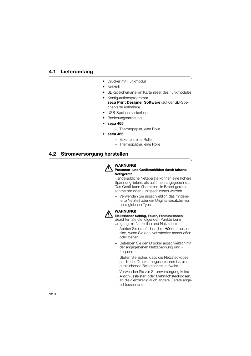 1 lieferumfang, 2 stromversorgung herstellen | Seca 466 User Manual | Page 12 / 268