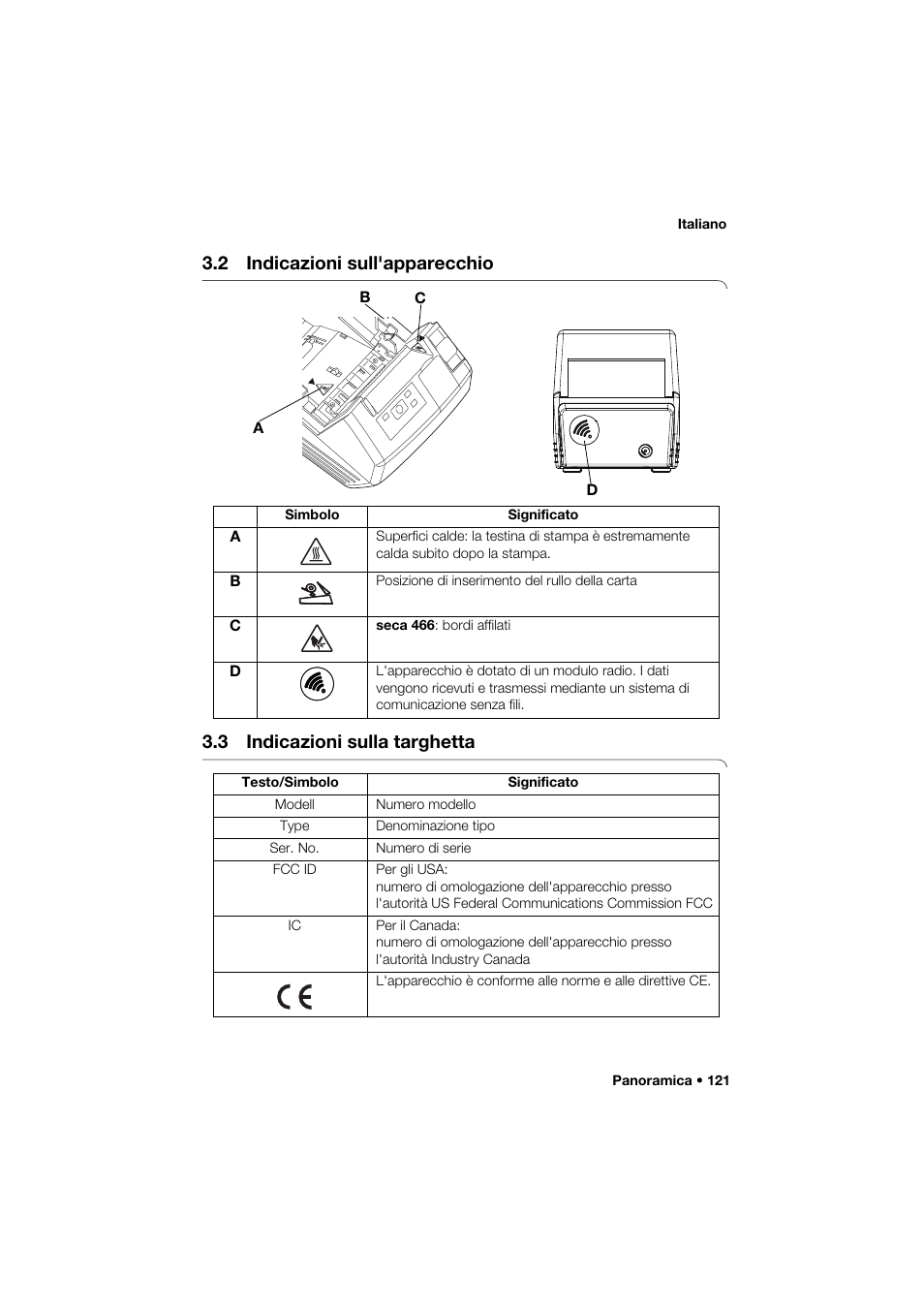 2 indicazioni sull'apparecchio, 3 indicazioni sulla targhetta | Seca 466 User Manual | Page 121 / 268