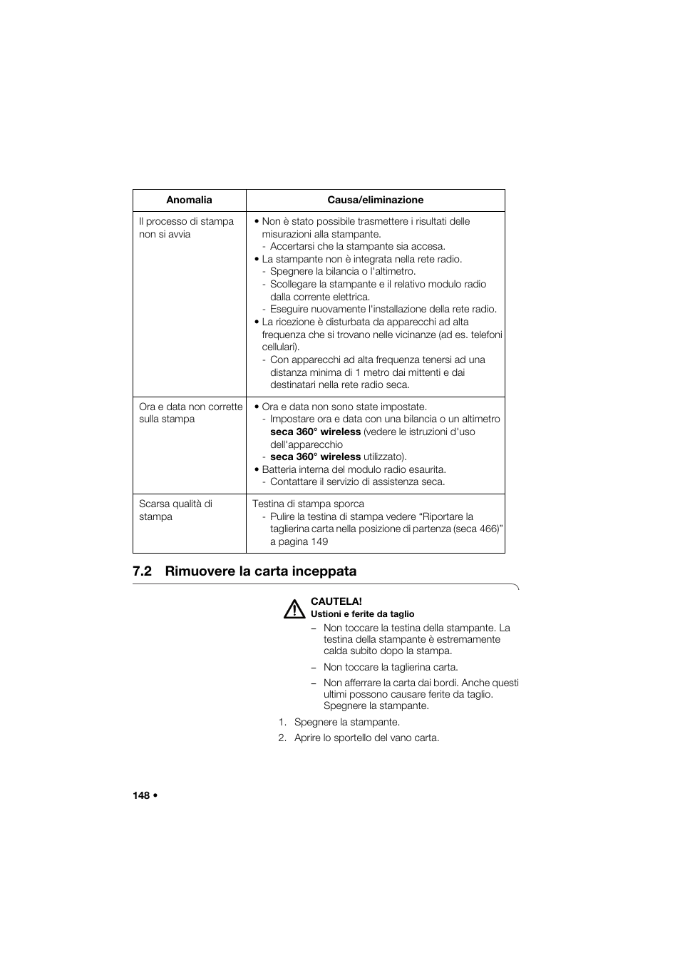 2 rimuovere la carta inceppata | Seca 466 User Manual | Page 148 / 268