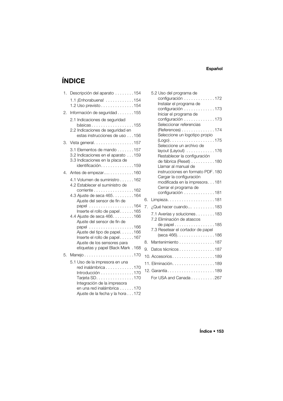 Español, Índice | Seca 466 User Manual | Page 153 / 268