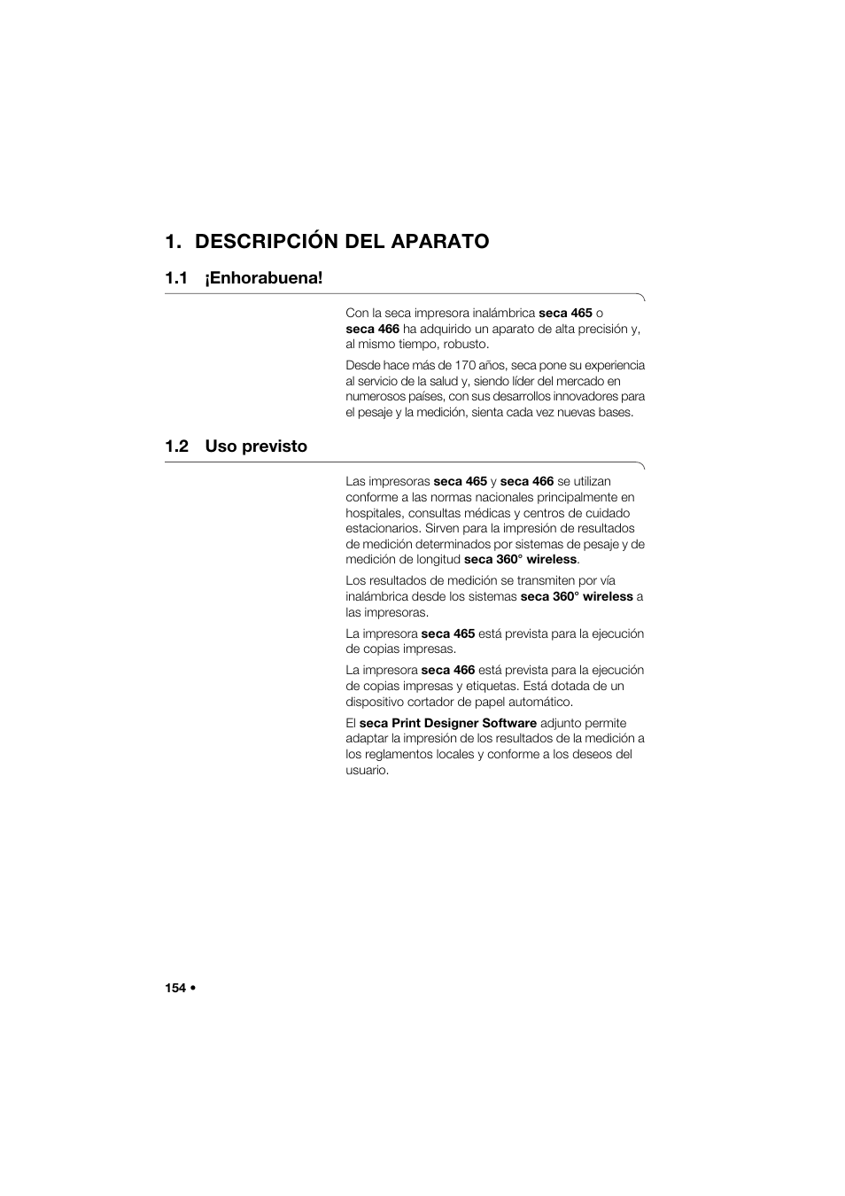 Descripción del aparato, 1 ¡enhorabuena, 2 uso previsto | Seca 466 User Manual | Page 154 / 268
