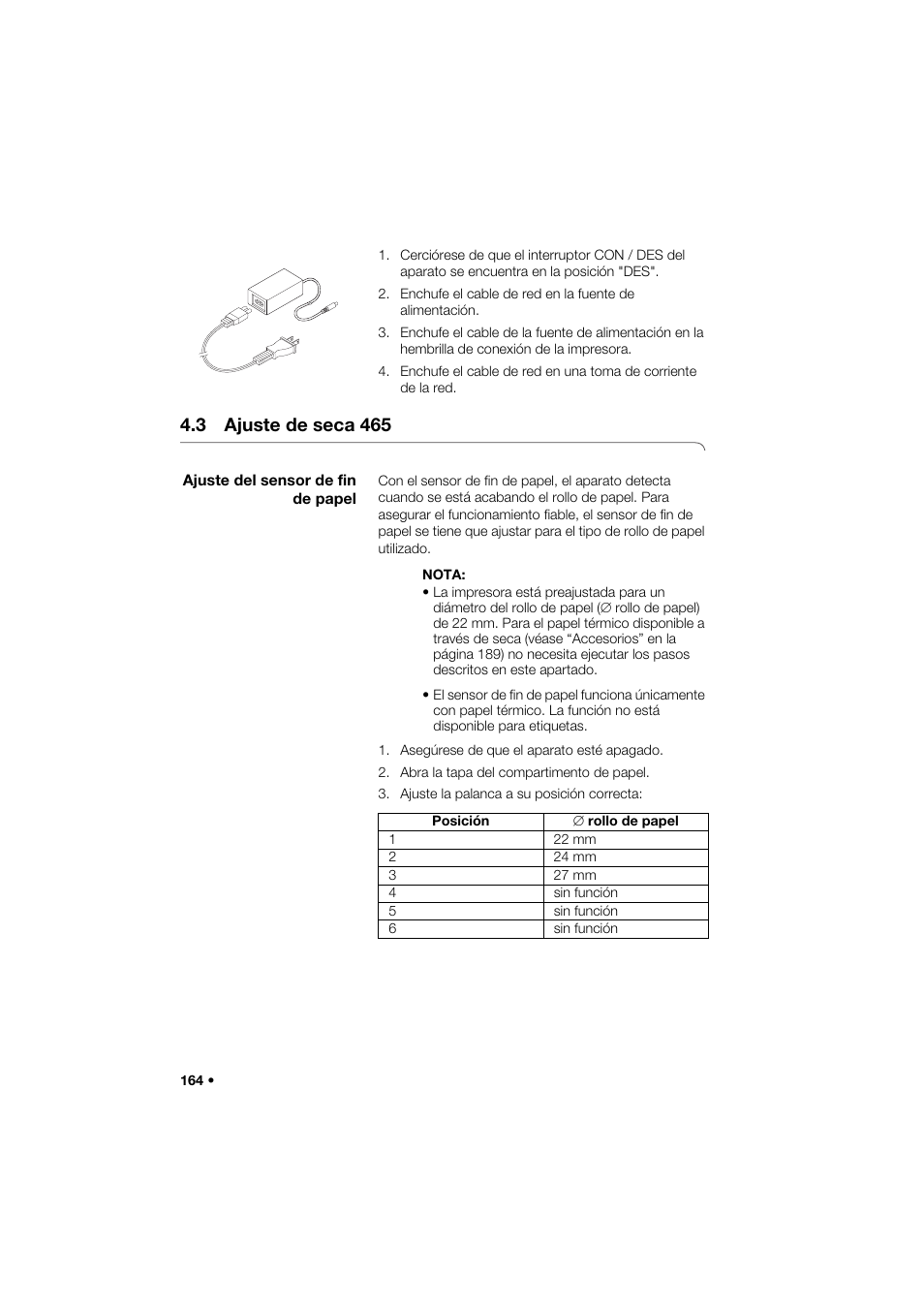 3 ajuste de seca 465, Ajuste del sensor de fin de papel | Seca 466 User Manual | Page 164 / 268