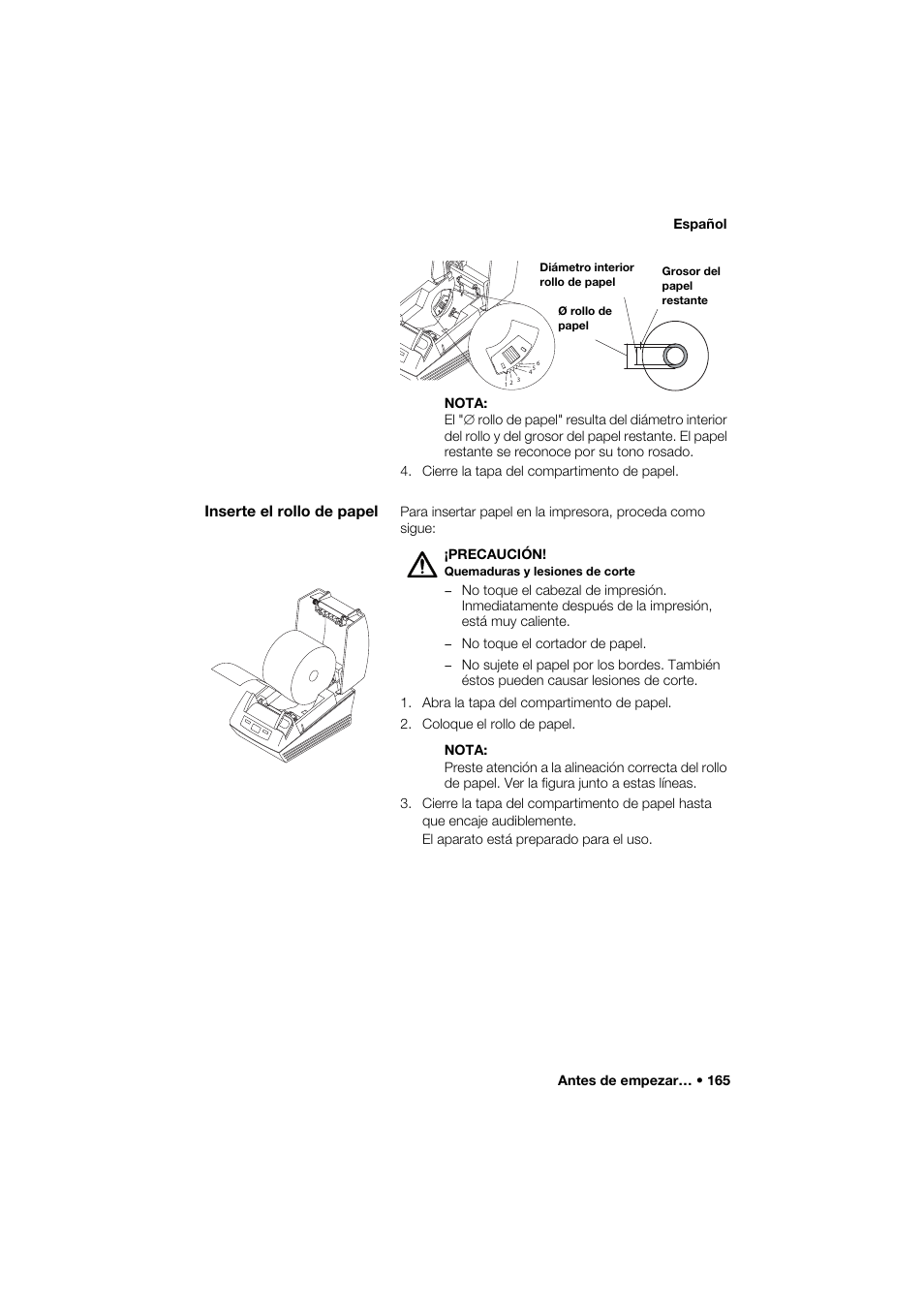 Inserte el rollo de papel | Seca 466 User Manual | Page 165 / 268