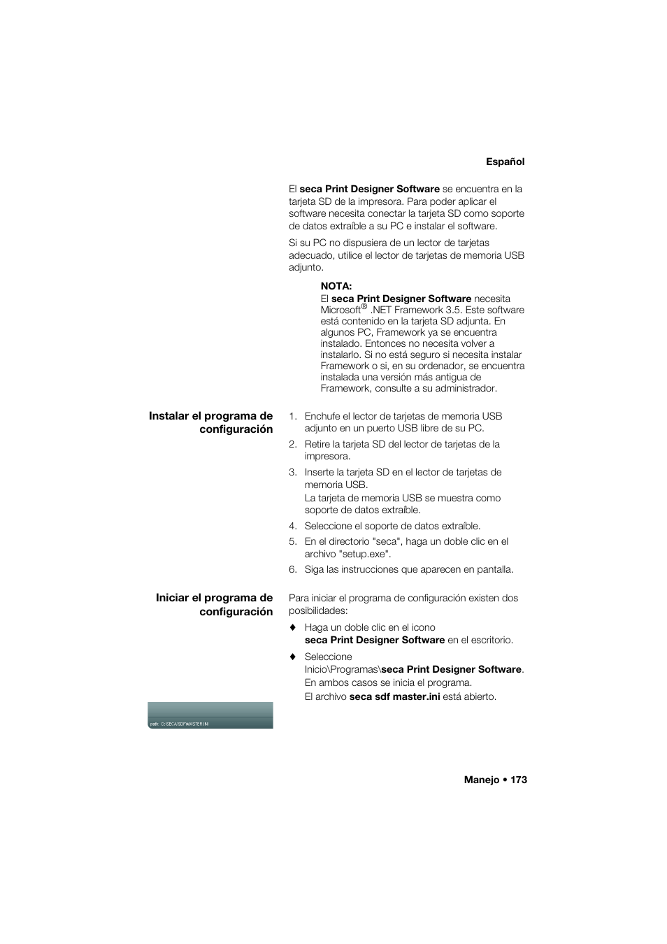 Instalar el programa de configuración, Iniciar el programa de configuración | Seca 466 User Manual | Page 173 / 268