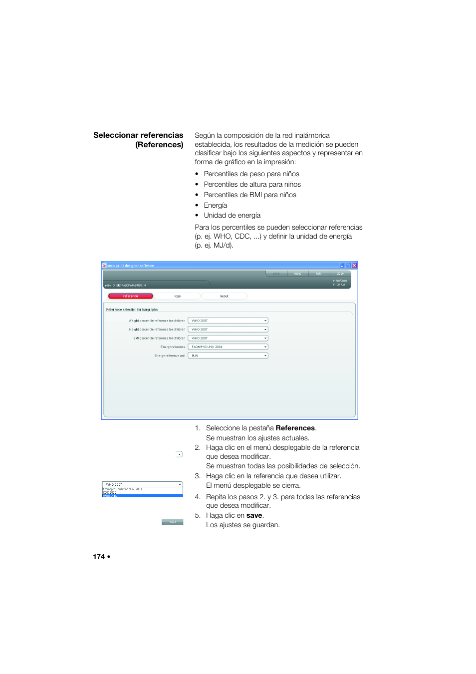 Seleccionar referencias (references) | Seca 466 User Manual | Page 174 / 268