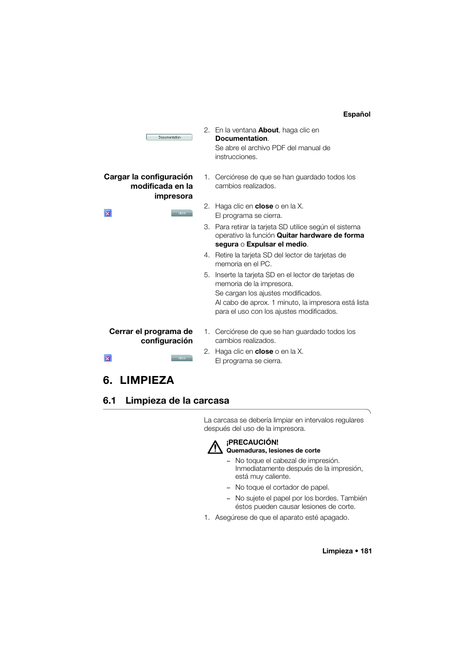 Cargar la configuración modificada en la impresora, Cerrar el programa de configuración, Limpieza | 1 limpieza de la carcasa | Seca 466 User Manual | Page 181 / 268