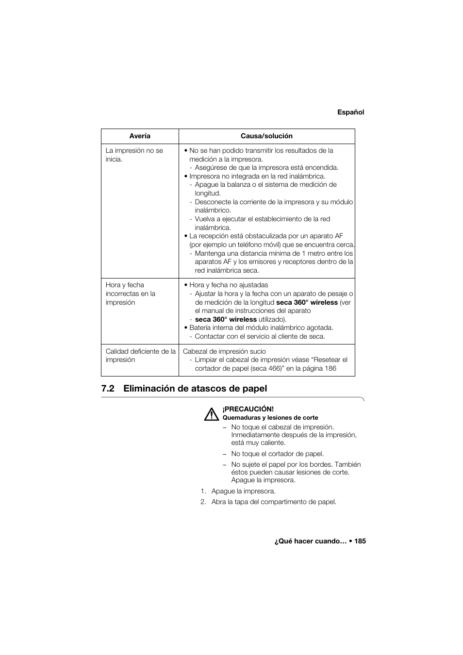 2 eliminación de atascos de papel | Seca 466 User Manual | Page 185 / 268