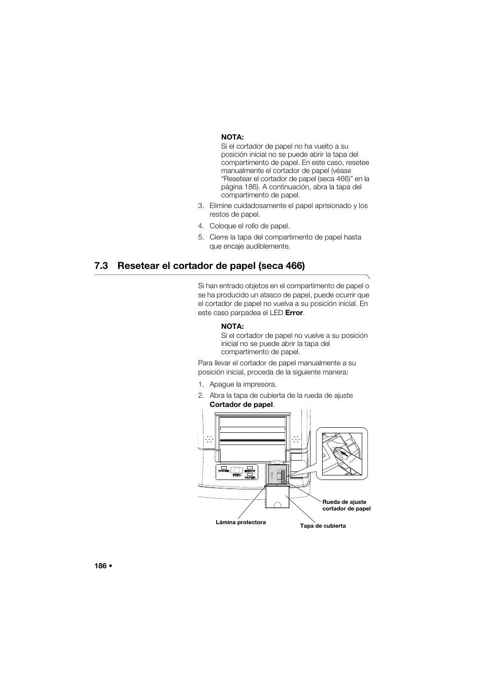 3 resetear el cortador de papel (seca 466) | Seca 466 User Manual | Page 186 / 268