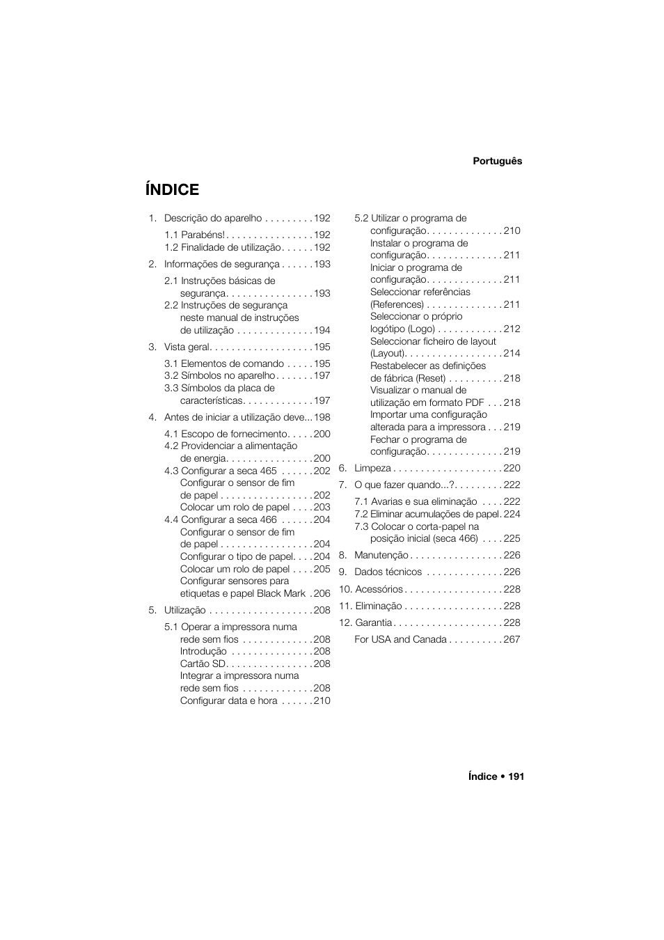 Português, Índice | Seca 466 User Manual | Page 191 / 268
