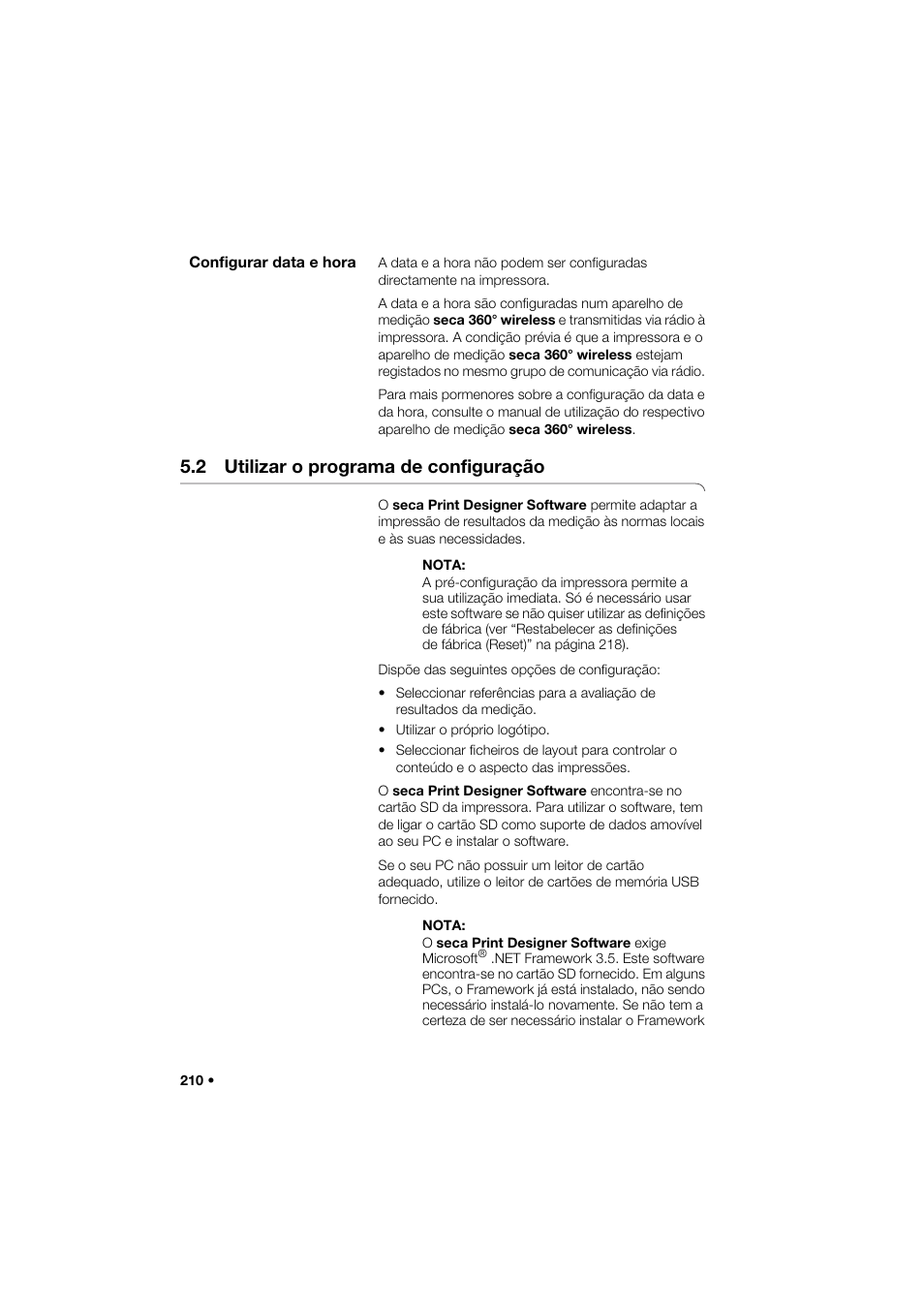 Configurar data e hora, 2 utilizar o programa de configuração | Seca 466 User Manual | Page 210 / 268