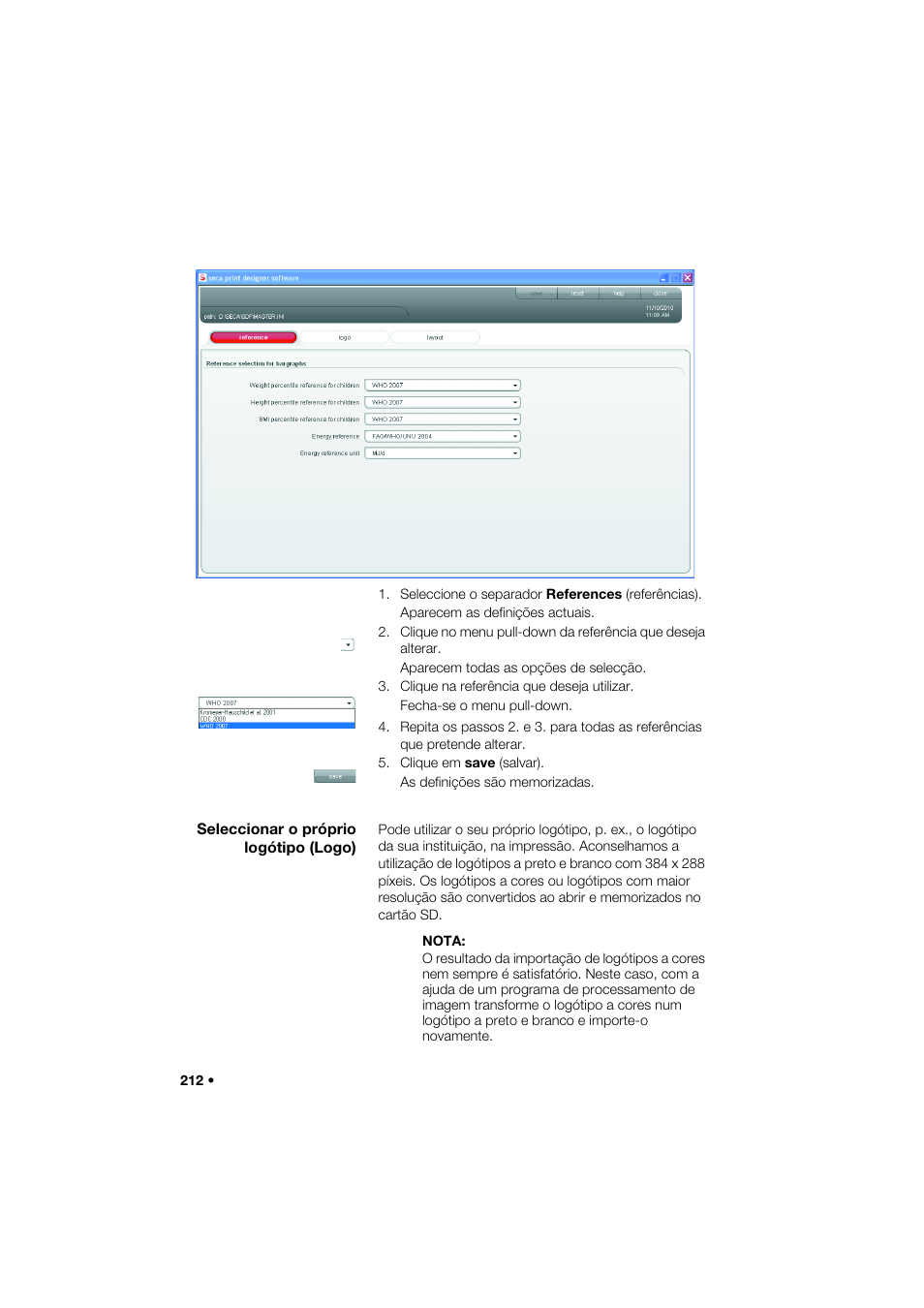Seleccionar o próprio logótipo (logo) | Seca 466 User Manual | Page 212 / 268