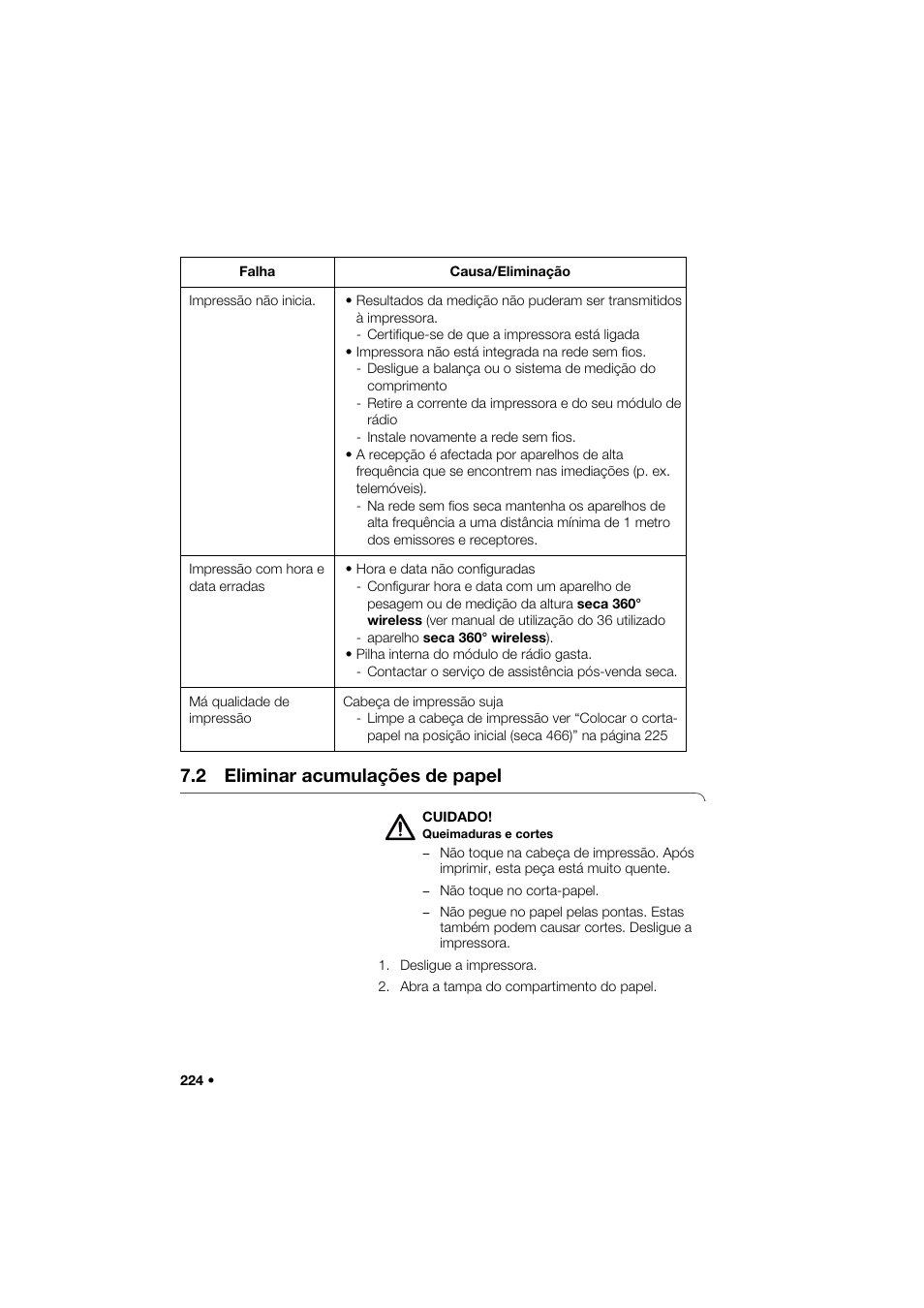 2 eliminar acumulações de papel | Seca 466 User Manual | Page 224 / 268