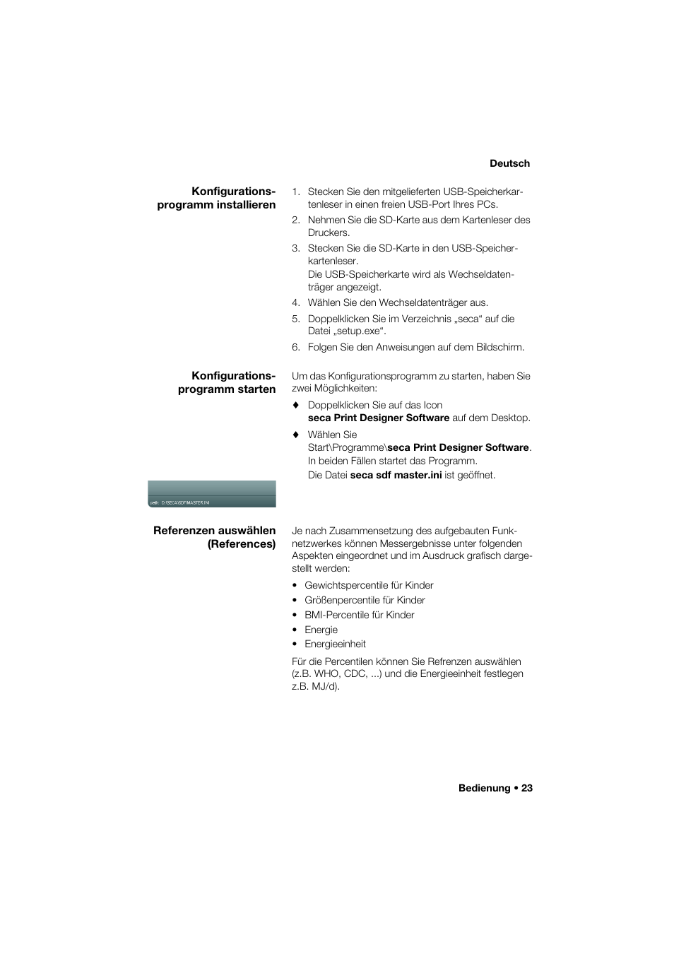 Konfigurationsprogramm installieren, Konfigurationsprogramm starten, Referenzen auswählen (references) | Seca 466 User Manual | Page 23 / 268