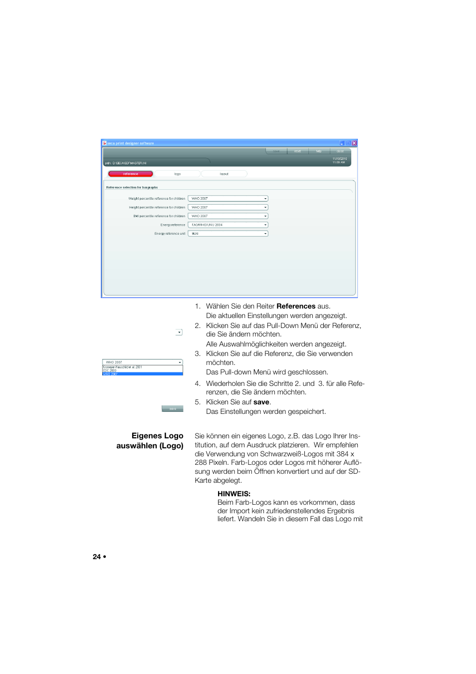 Eigenes logo auswählen (logo) | Seca 466 User Manual | Page 24 / 268