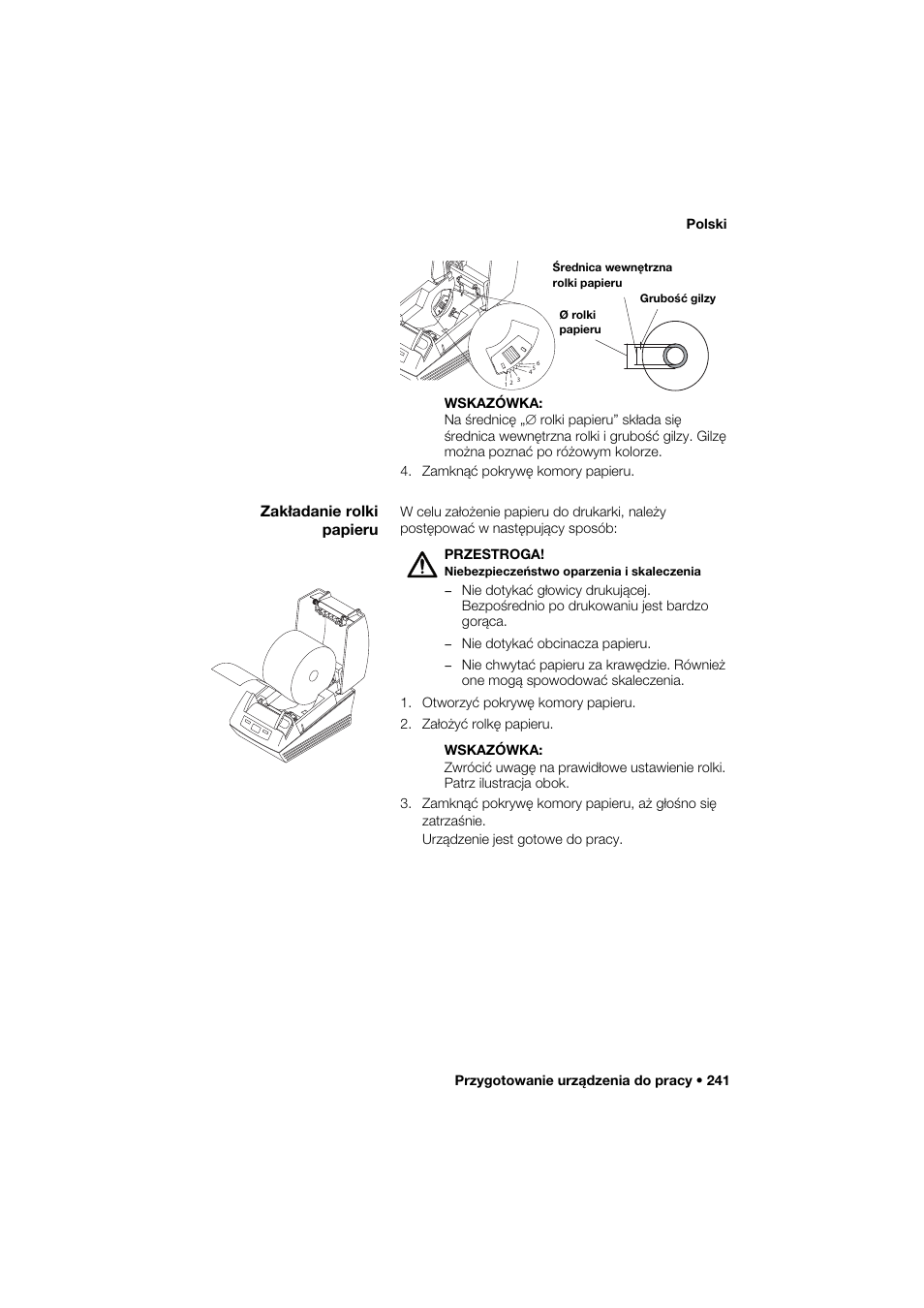 Zakładanie rolki papieru | Seca 466 User Manual | Page 241 / 268