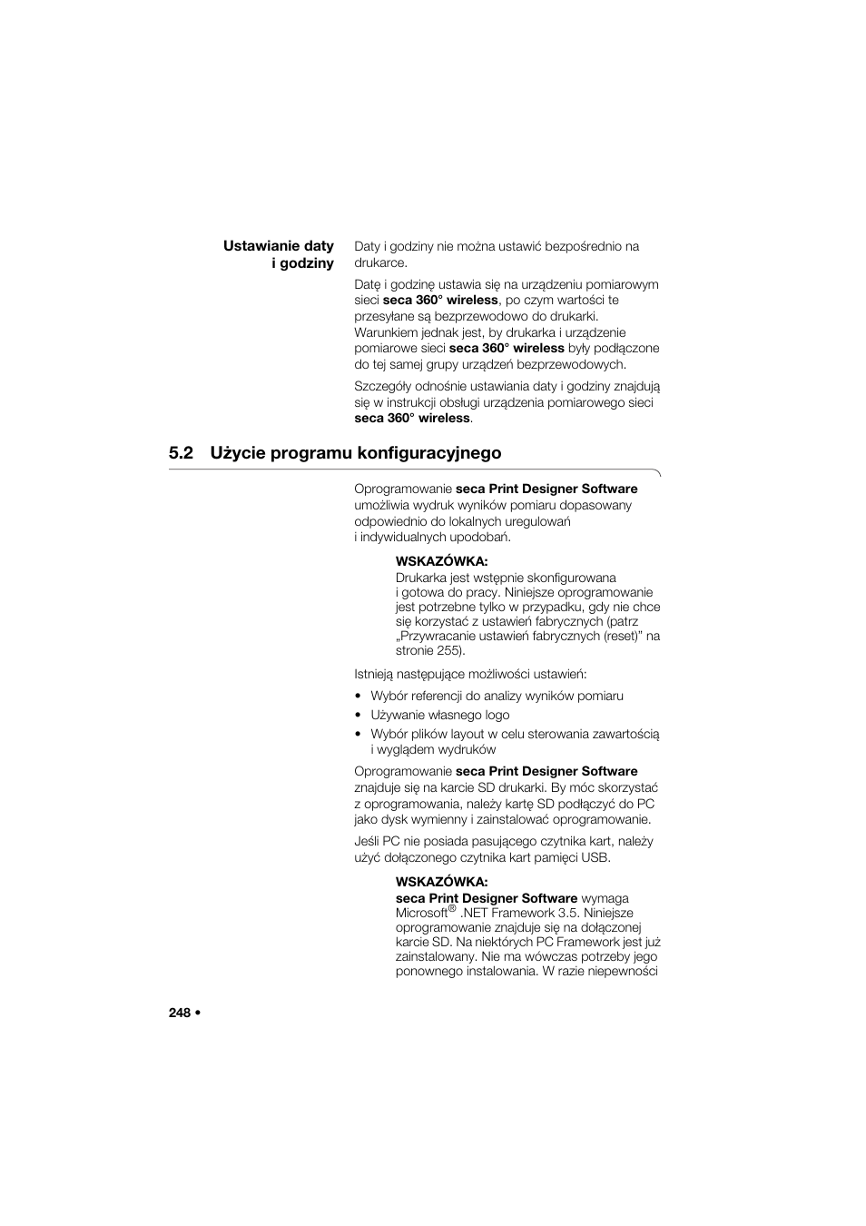 Ustawianie daty i godziny, 2 użycie programu konfiguracyjnego | Seca 466 User Manual | Page 248 / 268