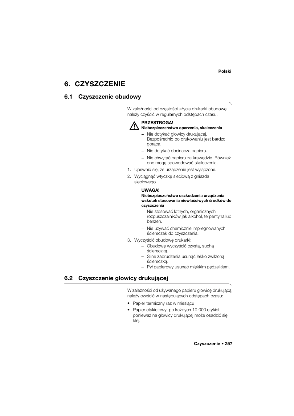 Czyszczenie, 1 czyszczenie obudowy, 2 czyszczenie głowicy drukującej | Seca 466 User Manual | Page 257 / 268