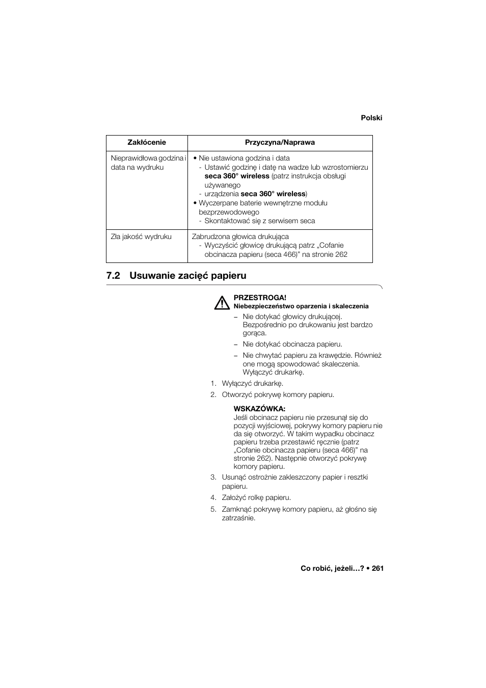 2 usuwanie zacięć papieru | Seca 466 User Manual | Page 261 / 268