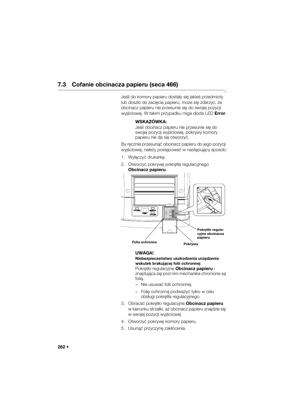 3 cofanie obcinacza papieru (seca 466) | Seca 466 User Manual | Page 262 / 268
