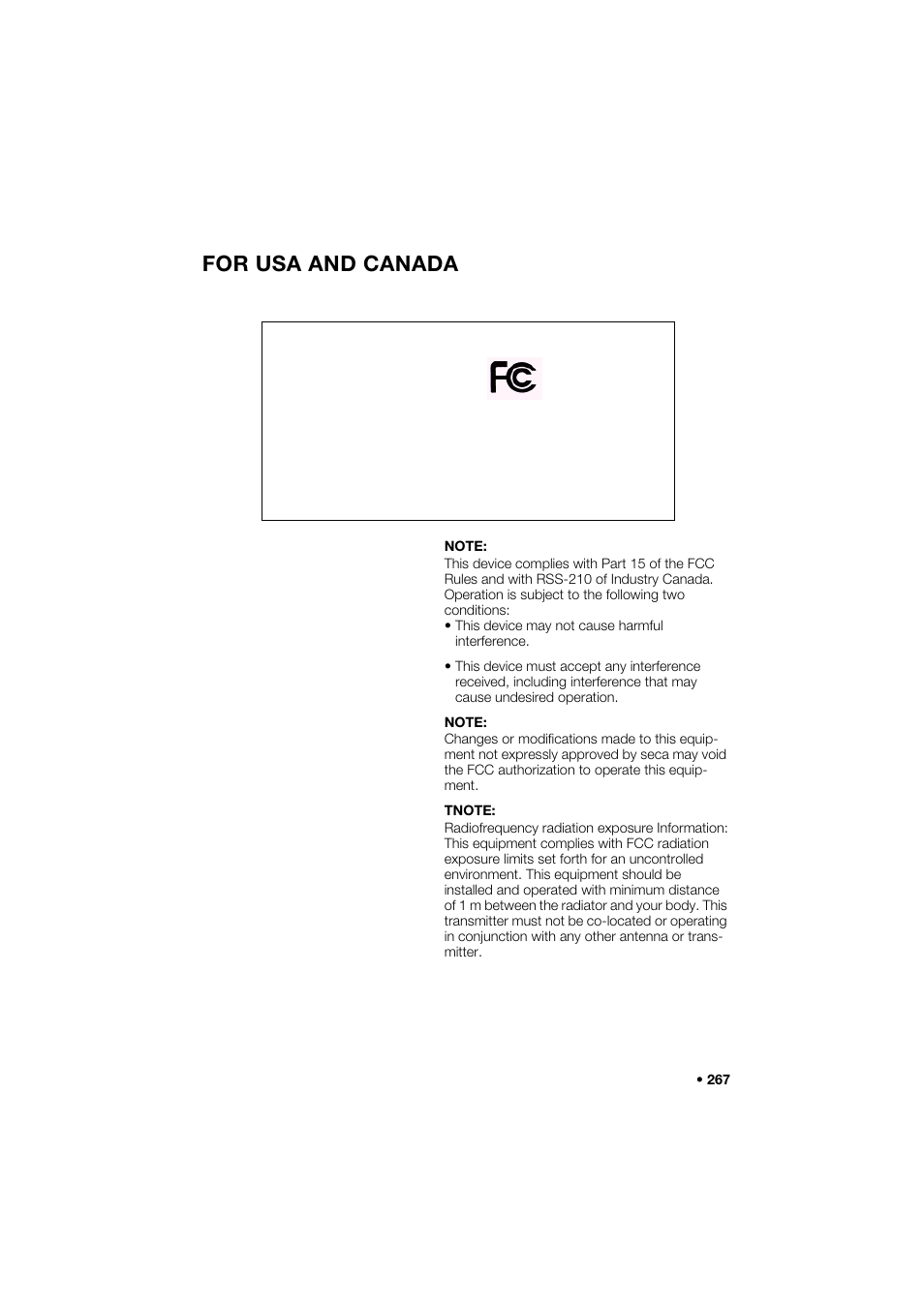 For usa and canada | Seca 466 User Manual | Page 267 / 268