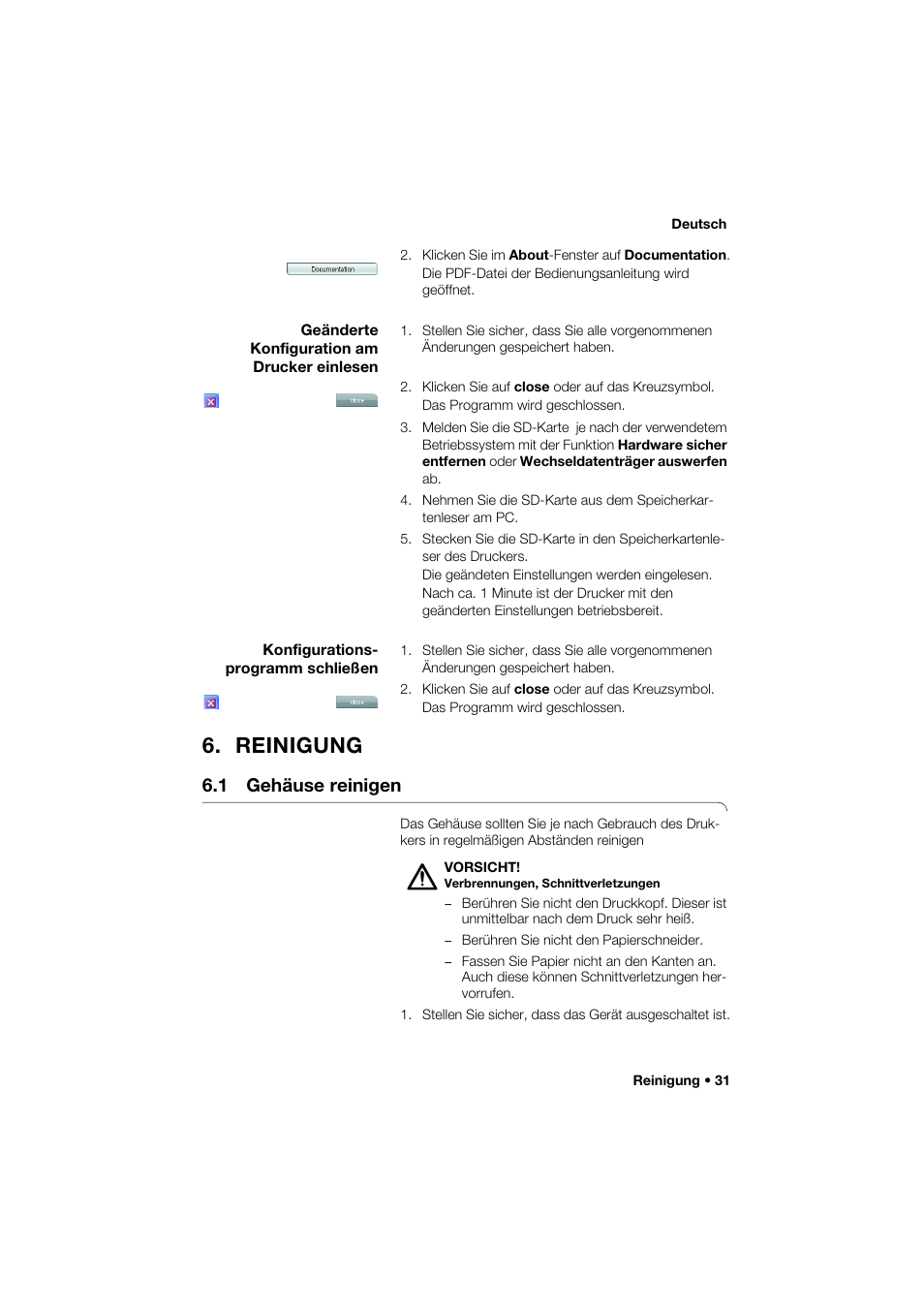 Geänderte konfiguration am drucker einlesen, Konfigurations- programm schließen, Reinigung | 1 gehäuse reinigen | Seca 466 User Manual | Page 31 / 268