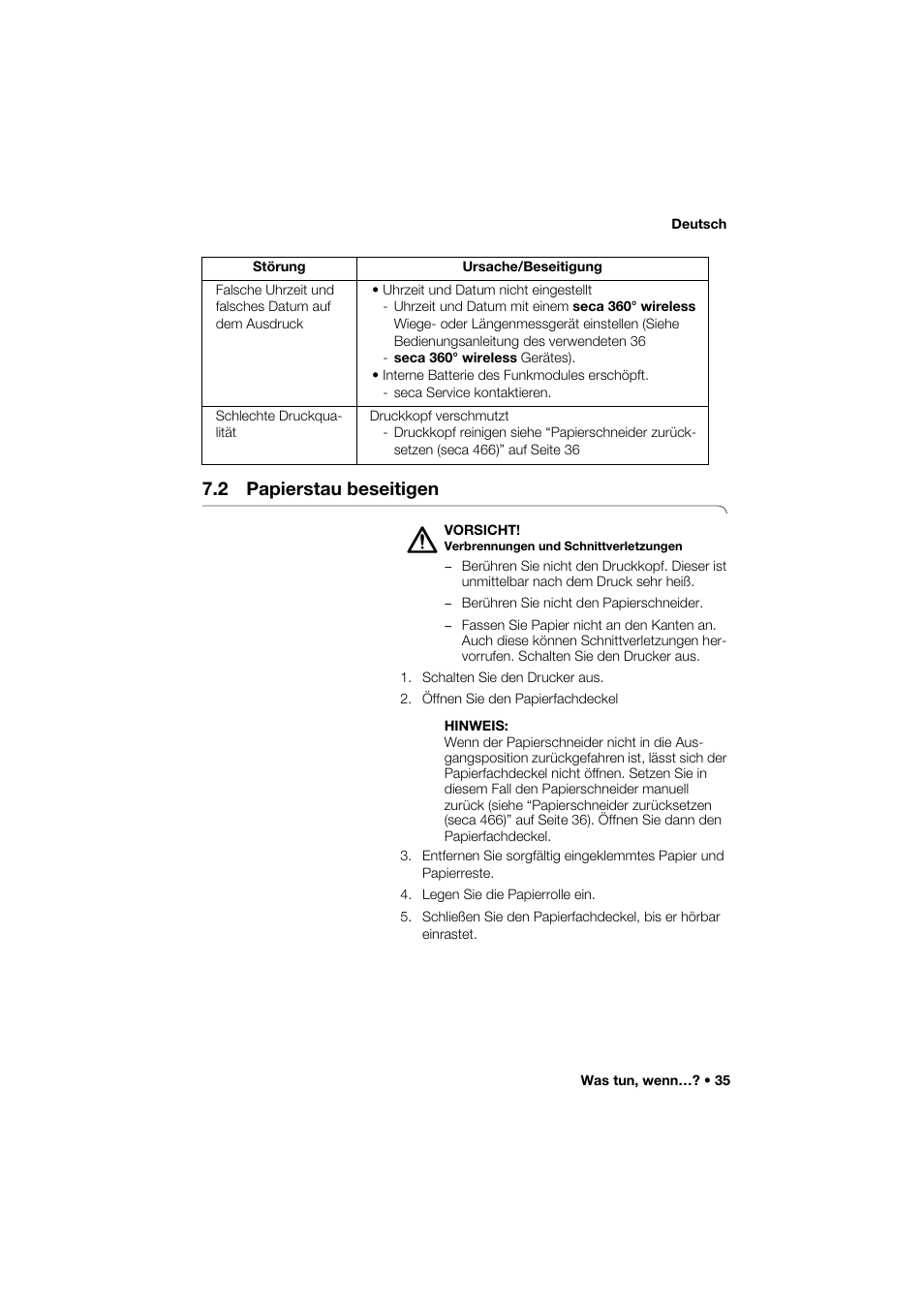 2 papierstau beseitigen | Seca 466 User Manual | Page 35 / 268