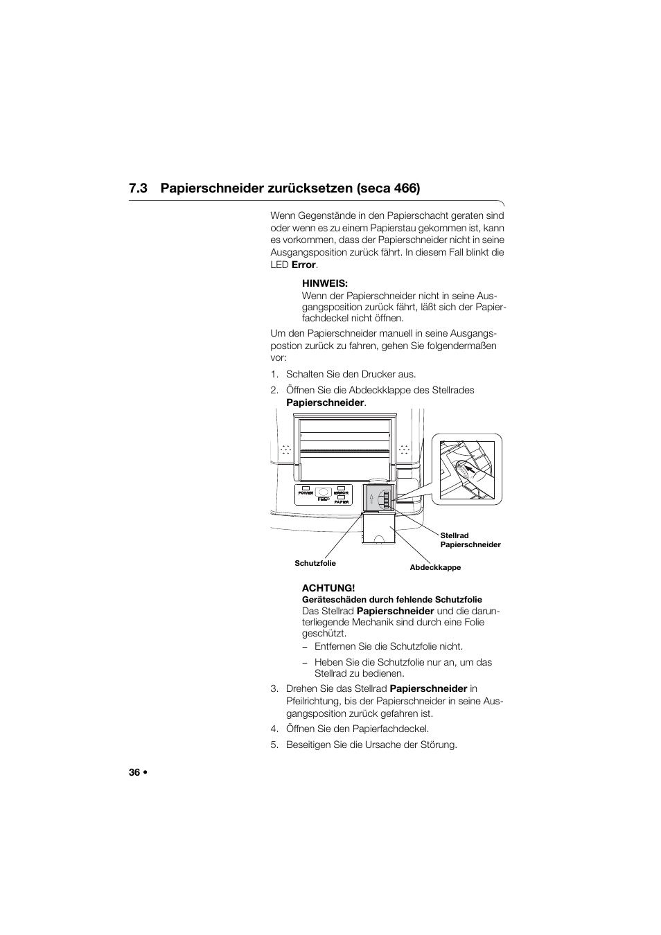 3 papierschneider zurücksetzen (seca 466) | Seca 466 User Manual | Page 36 / 268
