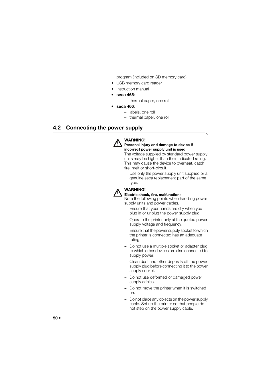 2 connecting the power supply | Seca 466 User Manual | Page 50 / 268