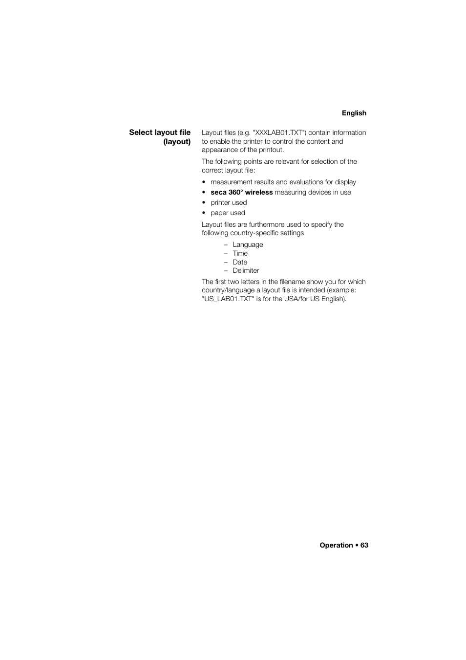 Select layout file (layout) | Seca 466 User Manual | Page 63 / 268