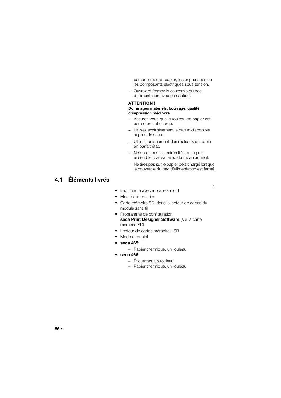 1 éléments livrés | Seca 466 User Manual | Page 86 / 268