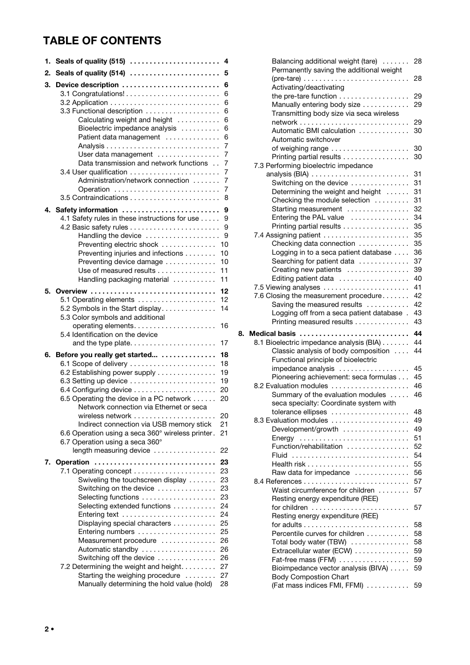 Seca 515 User Manual | Page 2 / 82