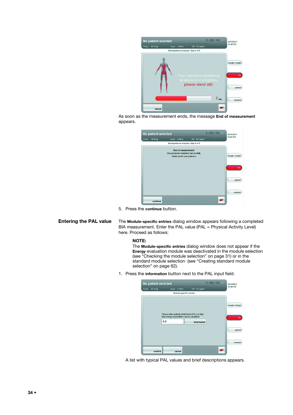 Entering the pal value | Seca 515 User Manual | Page 34 / 82