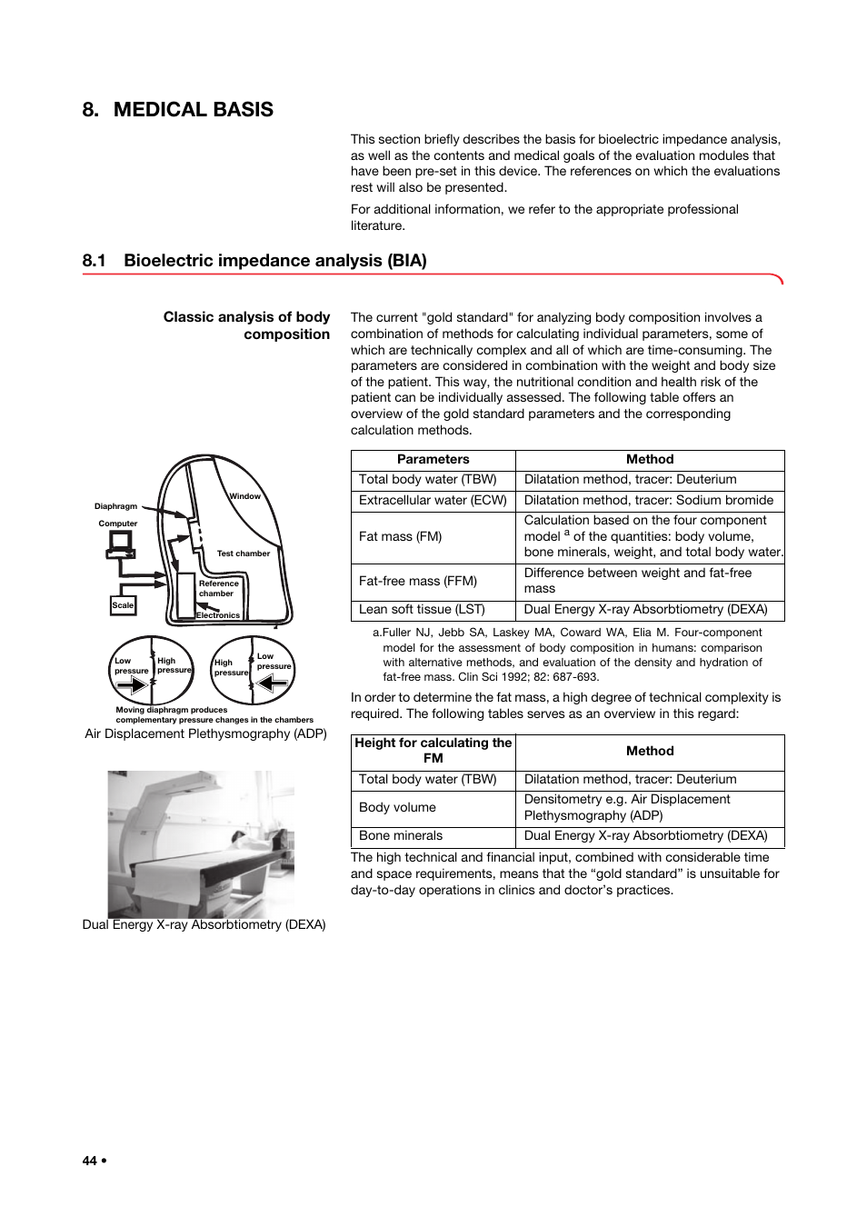 Medical basis, 1 bioelectric impedance analysis (bia), Classic analysis of body composition | Seca 515 User Manual | Page 44 / 82