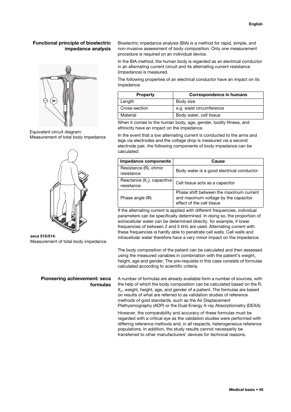 Pioneering achievement: seca formulas, Functional principle of bioelectric | Seca 515 User Manual | Page 45 / 82
