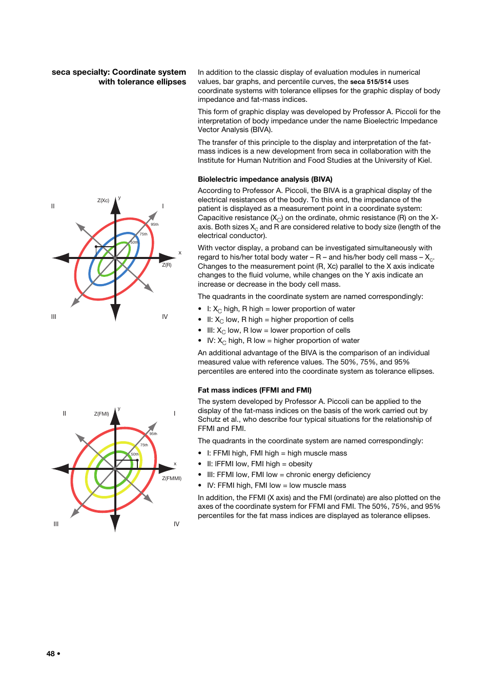 Biolelectric impedance analysis (biva), Fat mass indices (ffmi and fmi) | Seca 515 User Manual | Page 48 / 82