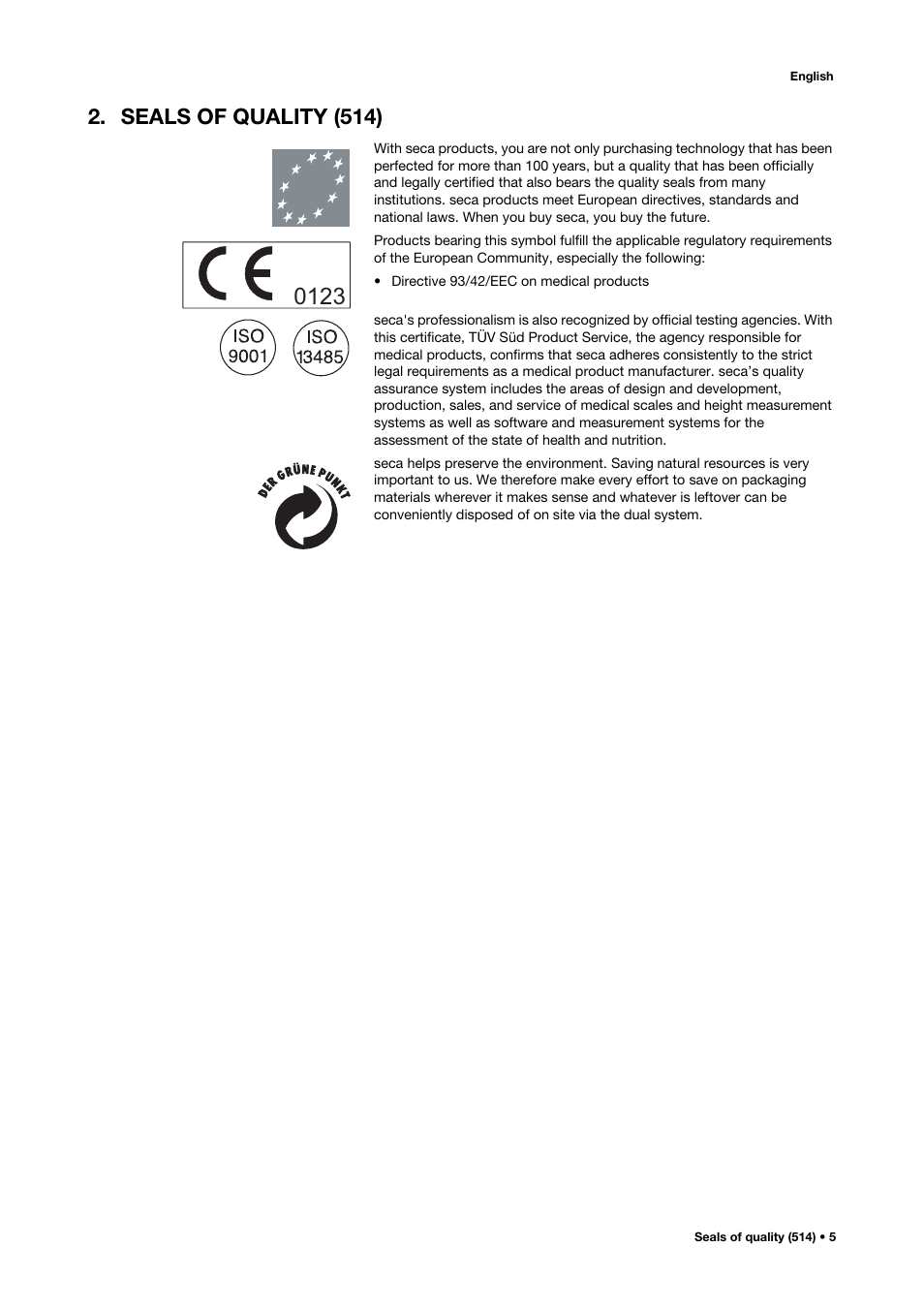 Seals of quality (514) | Seca 515 User Manual | Page 5 / 82